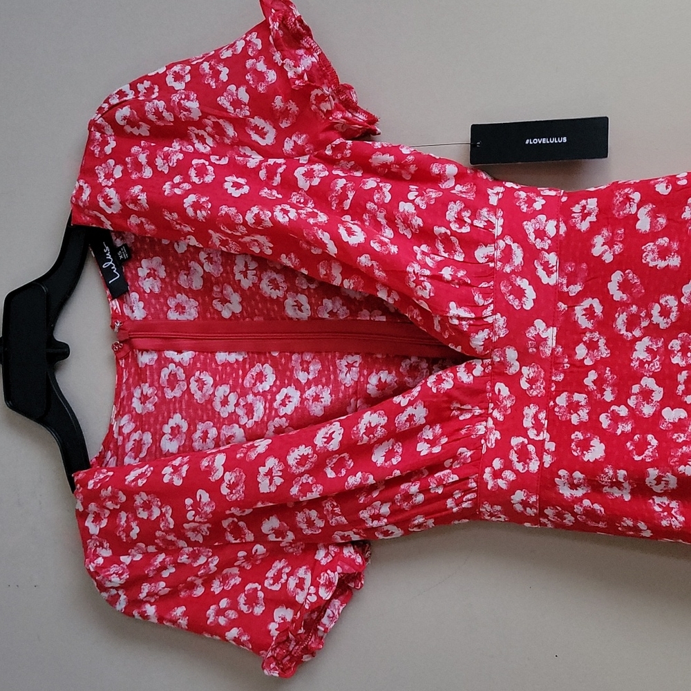 💙HP💙 Lulus Garden Explorer Red Floral Print Mini Dress XS - Picture 10 of 13